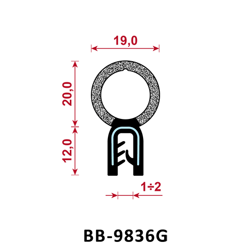 BB-9836G uszczelka krawędziowa gumowa zakres zacisku 1,0-2,0 mm