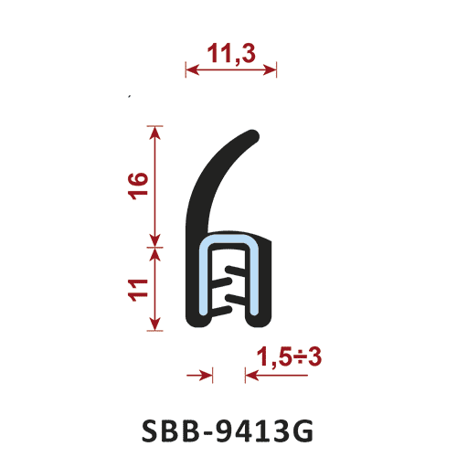 uszczelka silikonowa krawędziowa SBB-9413G zakres zacisku 1,5-3 mm