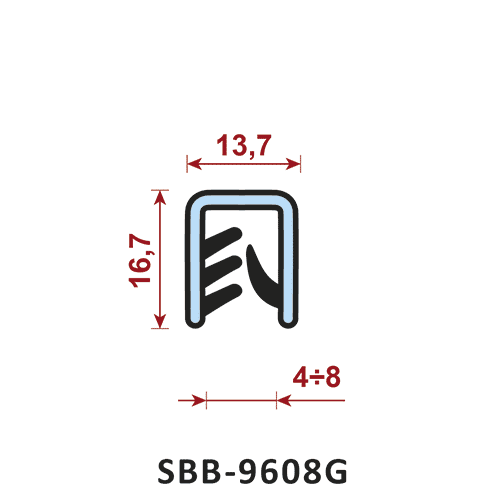 uszczelka silikonowa krawędziowa SBB-9608G zakres zacisku 4-8 mm